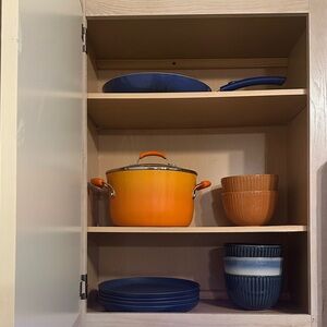 Vibrant Orange & Blue Kitchen Set – Dishes, Pan & Crockpot